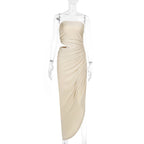 Spring Maxi Dress Elegant Slim Tube Top Hollow Out Cutout Pleated Dress Bella Mia