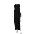 Women Clothing Summer Solid Color Ruffles Sexy Slit Tube Top Dress Hair Bella Mia