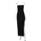 Women Clothing Summer Solid Color Ruffles Sexy Slit Tube Top Dress Hair Bella Mia