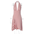 Women Clothing Summer Sexy Deep V Plunge Backless Waist Trimming Sheath Sleeveless Dress Women Bella Mia