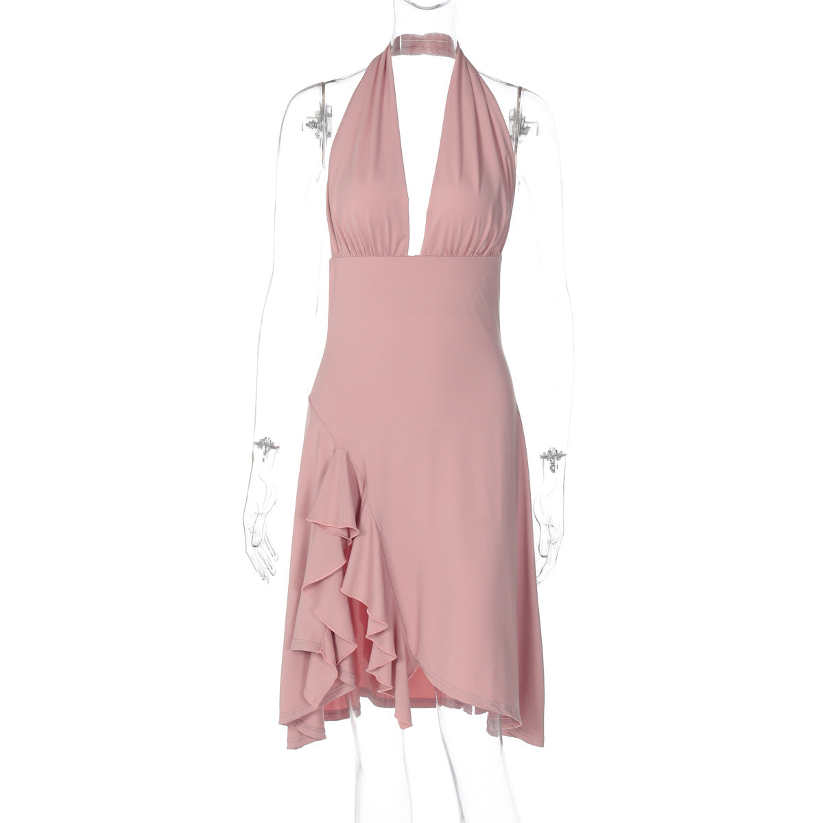 Women Clothing Summer Sexy Deep V Plunge Backless Waist Trimming Sheath Sleeveless Dress Women Bella Mia