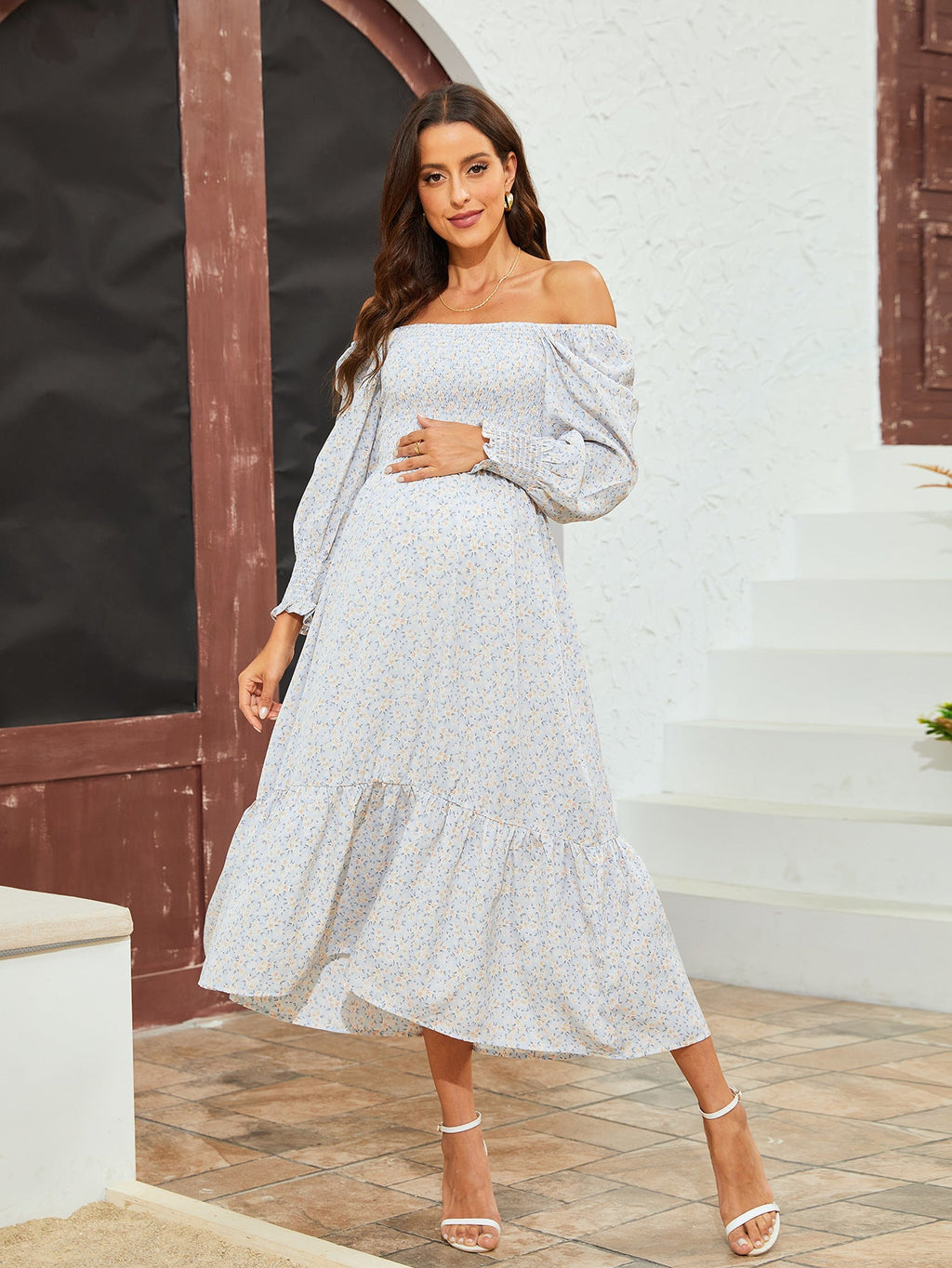 Spring Summer Women Chiffon Dress Fresh Small Floral Dress Bell Sleeve Dress