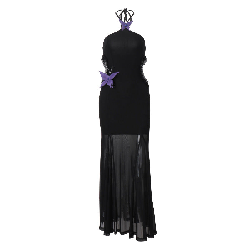 Autumn Sexy off Shoulder Halter Butterfly Decoration Slim Fit Holiday Dress Women Bella Mia