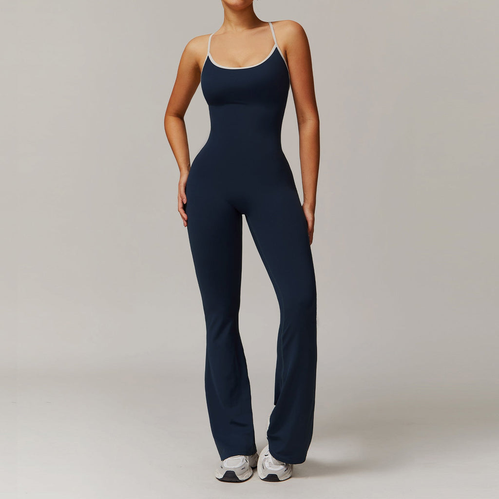 Nude Feel Cross Beauty Back Yoga Jumpsuit Pleated Slightly Pull Running Sports Fitness Horn Jumpsuit Bella Mia