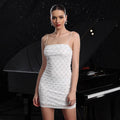 White Heavy Industry Short Sling Dress Summer Cocktail Nightclub Beaded Backless Evening Dress