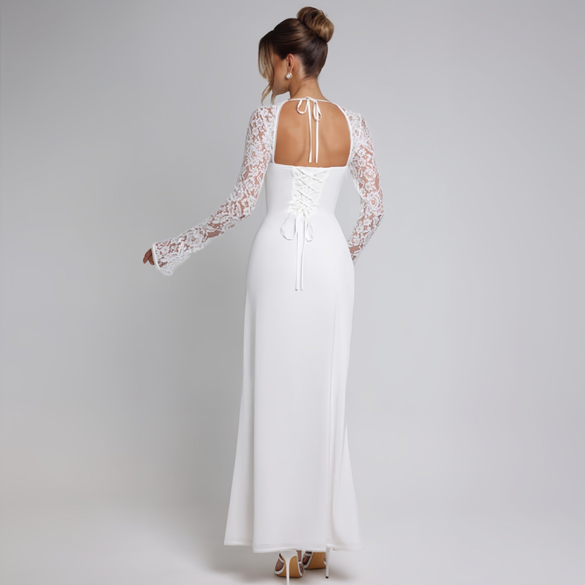 Autumn Women Wear Low Cut Self Tie Lace Slim Fit Slit Sexy Dress Bella Mia