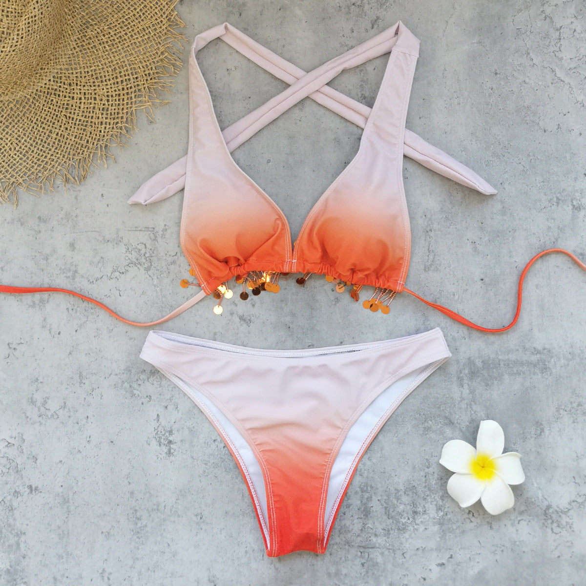 Gradient Strap Backless Sexy Bikini Sheath Skirt Set Split Swimsuit Women Bikini