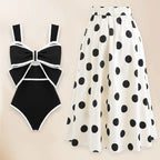 Sexy Swimsuit Women Conservative Cover Belly Lace up Swimsuit Spring Chiffon Beach Skirt Set Swimsuit Bella Mia