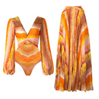 V Neck Long Sleeve One Piece Swimsuit Women Vacation Beach Bella Mia