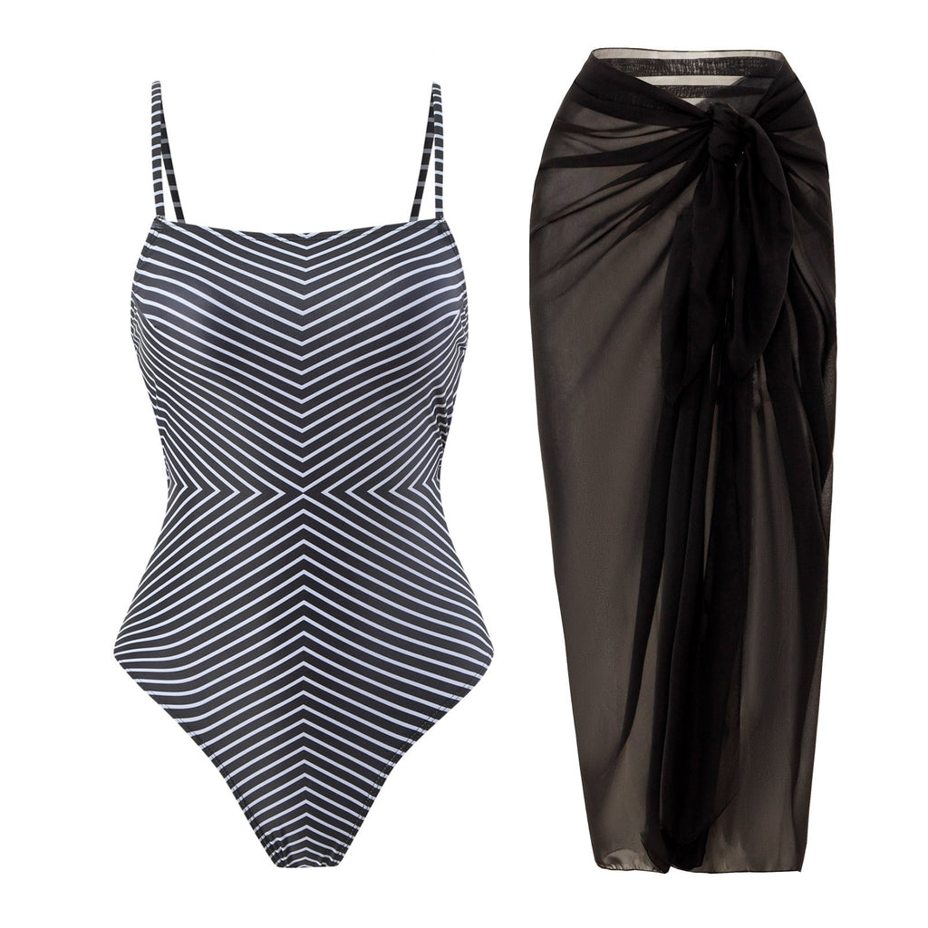 Sexy One Piece Swimsuit Women Bikini Striped Printed Gauze Skirt Swimsuit Bikini Bella Mia