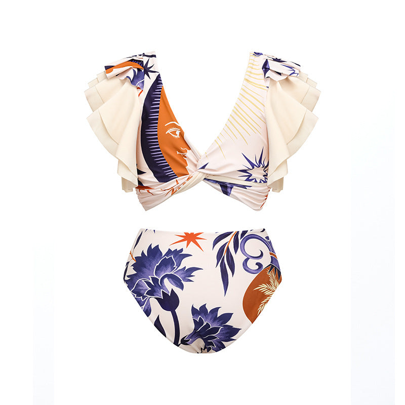 Split Bikini Lotus Sleeve High Waisted Trousers Sexy Slimming Swimsuit for Women Bella Mia