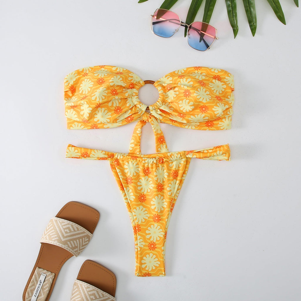 Bikini Sexy Lace up Tube Top Split Swimsuit Women High Elasticity Durable Bikini Bella Mia