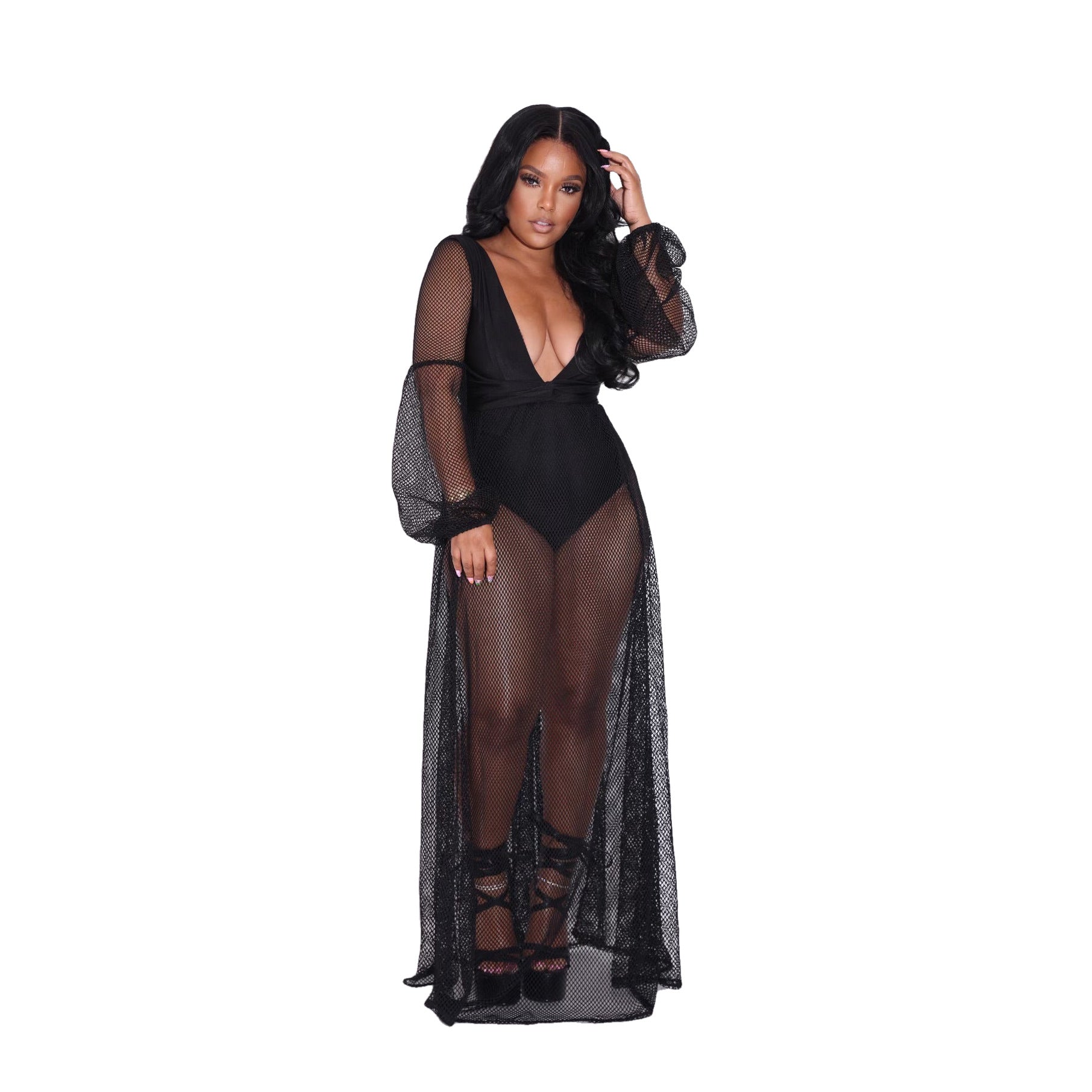 Women Clothing Mesh Jumpsuit Sexy V-neck Swimsuit Jumpsuit Beach Sun Protection Summer Bella Mia