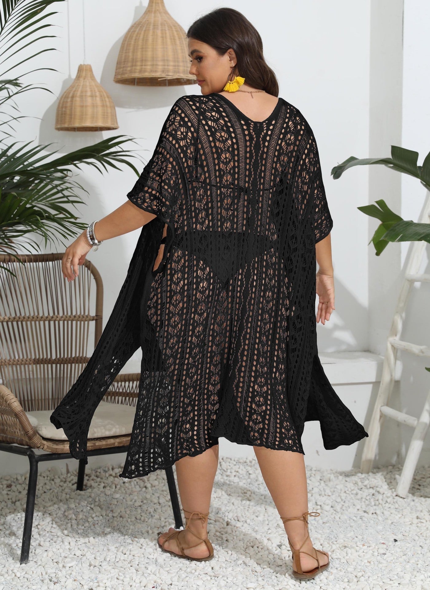 Women Coat Women Clothes Sexy Cutout Woven Bikini Cover Up Short Sleeved Cardigan Bella Mia