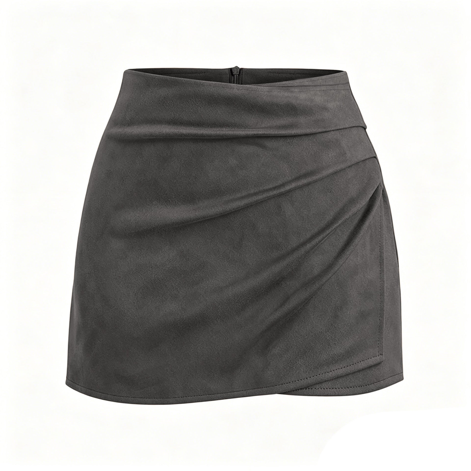 Autumn Winter Women Clothing Heap Pleated Suede Pantskirt High Waist Zipper Casual Short Pantskirt Women