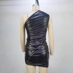 Women Clothing Summer Sleeveless Shoulder Pleated Waist Tight Sheath Dress Bella Mia