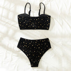 Swimsuit Women Summer Split High Waist Velvet Star Black Spring Swimsuit