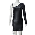 Women Clothing Dress Diagonal Collar Ribbon Hollow Out Cutout out Strap Single Side Long Sleeve Pullover Hip for Women Bella Mia