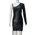 Women Clothing Dress Diagonal Collar Ribbon Hollow Out Cutout out Strap Single Side Long Sleeve Pullover Hip for Women Bella Mia