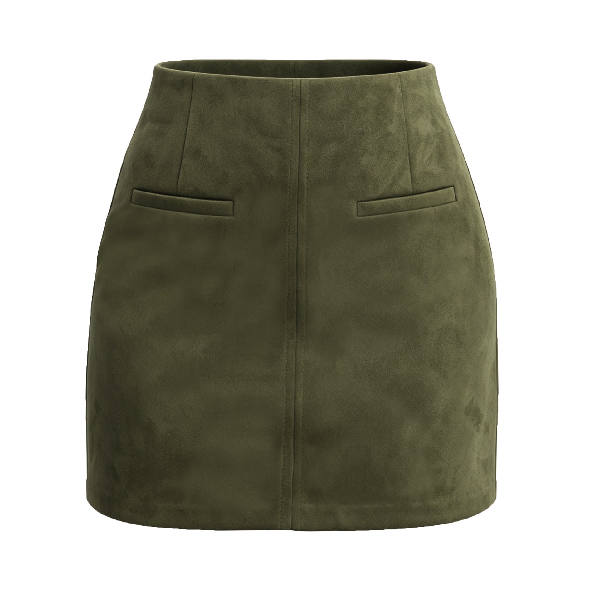 Autumn Winter Women Suede Pocket Skirt High Waist Zipper Solid Color Mini Skirt