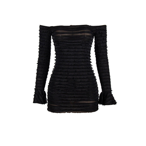Autumn Solid Color off Shoulder Sexy Long Sleeve Narrow High Waist Women Dress Bella Mia