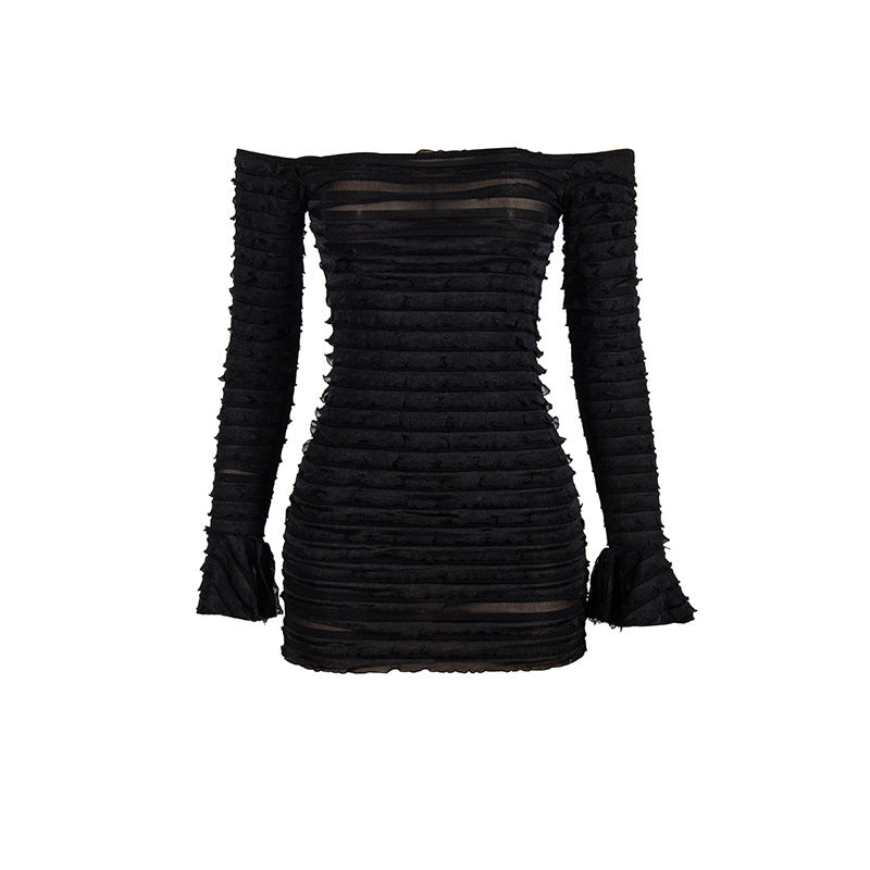 Autumn Solid Color off Shoulder Sexy Long Sleeve Narrow High Waist Women Dress Bella Mia