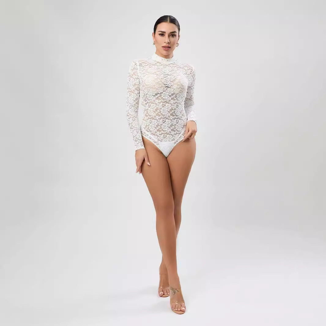 Sexy Lace Jumpsuit White Design Blouse Long Sleeve High Grade Women Clothing Bella Mia