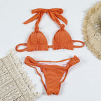 Solid Color Knotted Sexy Lace Up Bikini Light Nylon Split Swimsuit Women Bella Mia