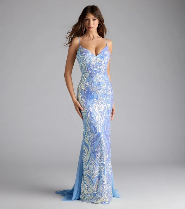 Women Party V neck Blue Sequined Sexy Dress Evening Dress Bella Mia