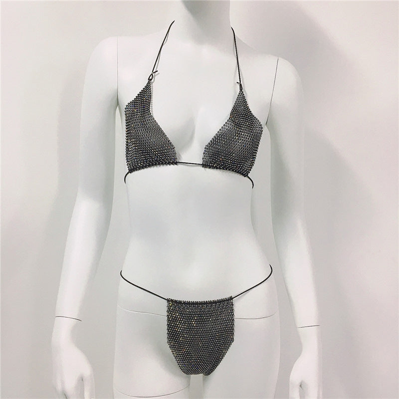 Women Clothing Rhinestone Bikini Set Carnival Sexy Lace Up Outdoor Beach Split Swimsuit Bella Mia