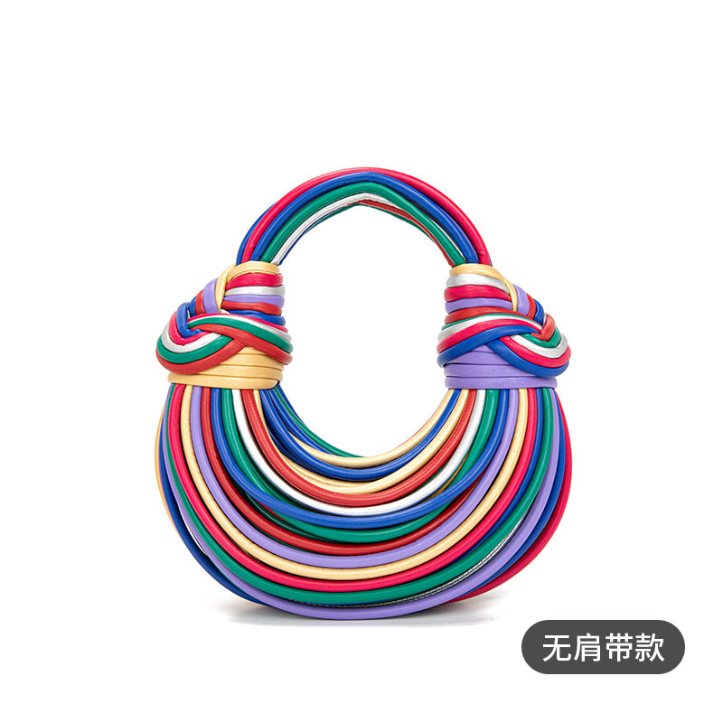 Hand Woven Faux Leather Portable Crescent Women Bag Knotted Noodles Bag Hand Carrying Cloud Underarm Bag Bella Mia