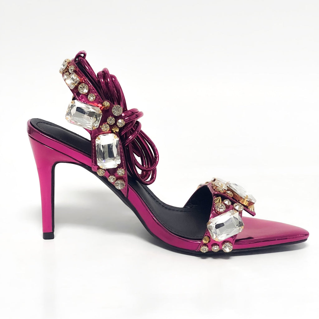 11cm Pointed Gold Rivet Rhinestone Stiletto Heels Summer Sandals Shoes Bella Mia