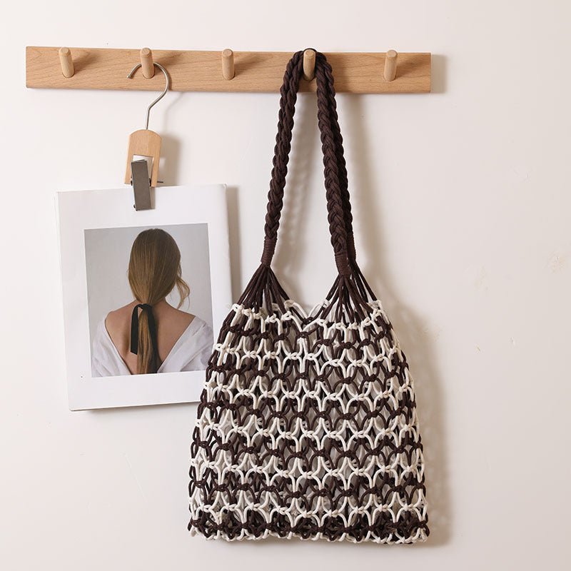 Summer Straw Woven Bag With Lace Up Pattern Suitable For Women Beach Vacation Beach Bag Bella Mia