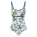One Piece Swimsuit Women Skinny Slimming Vintage Printed Chiffon Dress with Steel Bracket Hard Bag Swimsuit Bella Mia