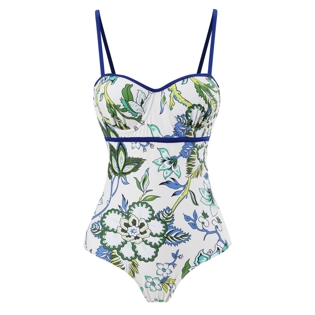 One Piece Swimsuit Women Skinny Slimming Vintage Printed Chiffon Dress with Steel Bracket Hard Bag Swimsuit Bella Mia