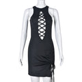 Women Clothing Exclusive Sexy Ribbon Drawstring Hollow Out Cutout round Neck Sleeveless Dress Women Clothing Bella Mia