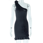 Women Clothing Solid Color Sexy Diagonal Collar Sleeveless Backless Sheath Casual Dress Bella Mia