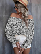 Autumn Winter Women Clothing Sexy off the Shoulder Printed Long Sleeve Loose Top T shirt Bella Mia
