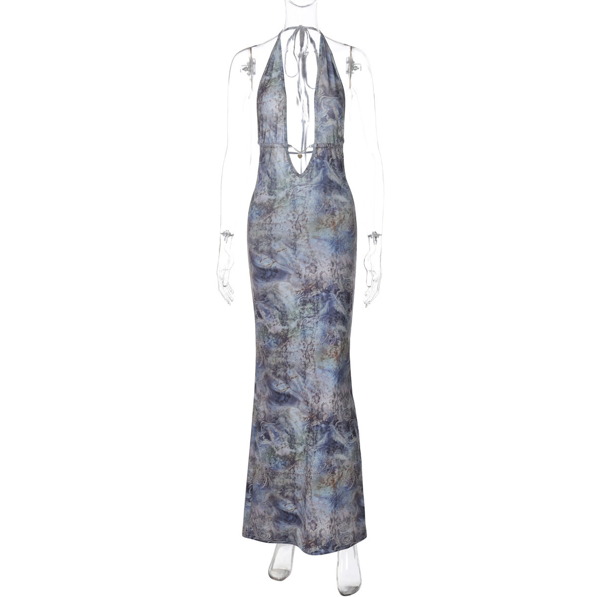 Women Clothing Autumn Printed Sexy Backless Slim Fit Split Lace up Dress Bella Mia