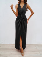 Elegant Slim Women V neck Sleeveless Sexy Solid Color Sheath Dress Bella Mia