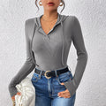 Autumn Knitted Emerized Sunken Stripe Hooded Solid Color Jumpsuit Bella Mia