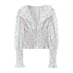 Autumn Blogger Floral Large Collared Single Elasticated Waist Lantern Sleeve Long Sleeve Shirt Bella Mia