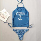 Coconut Tree Printed Lace up Swimsuit Conservative Belly Covering Women Bikini Bella Mia
