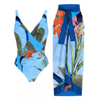 Two Piece Set Swimsuit Cross Belly Covering Printed Backless Sheath Dress Swimsuit Bella Mia