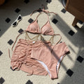 Sexy Drawstring Strap Shiny Cloth Diamond Lanyard Three Piece Swimsuit Bikini Bella Mia