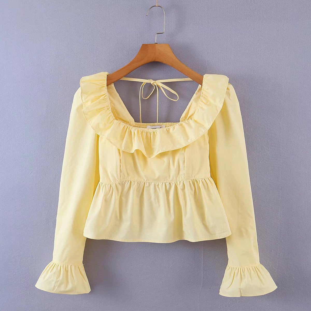 Summer Wind Women Solid Color Long Sleeve Ruffled Shirt Bella Mia