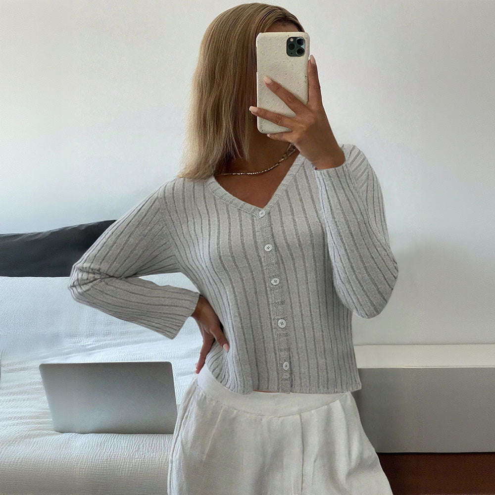 Autumn Popular Design Casual Single Breasted Long Sleeve Short Knitwear Autumn Winter Slim Top Bella Mia