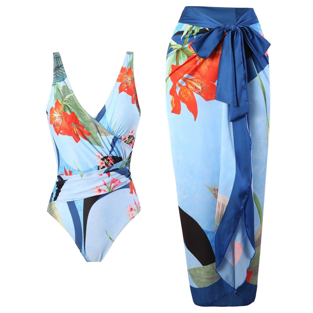 Two Piece Set Swimsuit Cross Belly Covering Printed Backless Sheath Dress Swimsuit Bella Mia