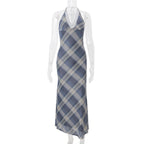 Women Clothing Summer Sexy V neck Lace Plaid Sweet Retro Slim Fit Dress Women Bella Mia