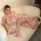 Slim Fit Slimming Women Printed Hip Home Comfortable Stand Collar Long Sleeve Length Dress Bella Mia